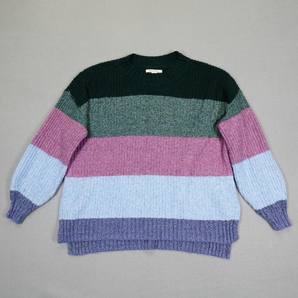 American Eagle Sweater Womens XXS Multi Color Striped Ribbed Knit Pullover 5259
